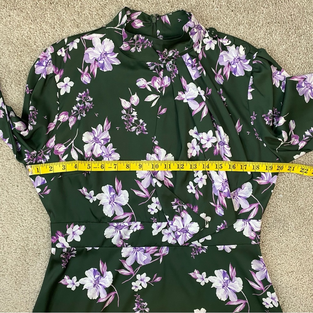 Alexia Admor Satin Mock Neck Midi Dress Green Floral 12 - Picture 10 of 12